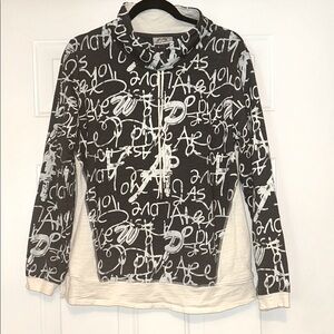 Wild Palms Cotton Palm Sweatshirt MED Black Ivory Casual Fleece Drawstring